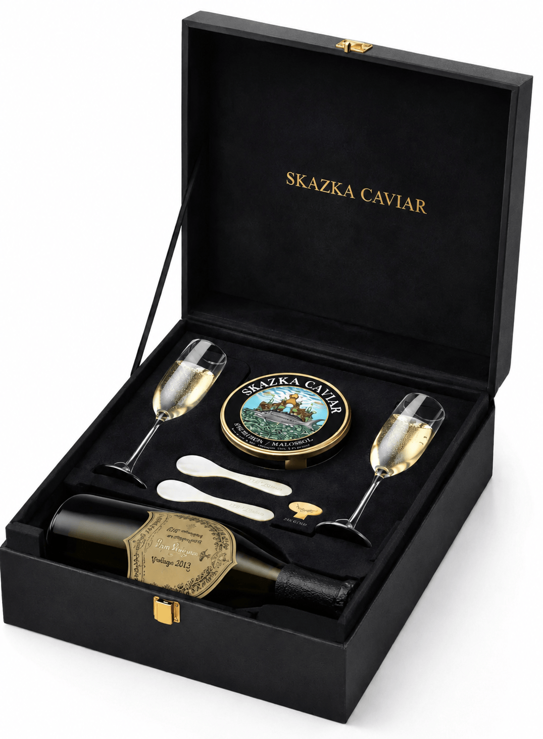 Caviar Skazka Seafood > Gourmet > Caviar Kaluga (River Beluga) / 4oz / Dom Pérignon Caviar and Champagne Gift Set