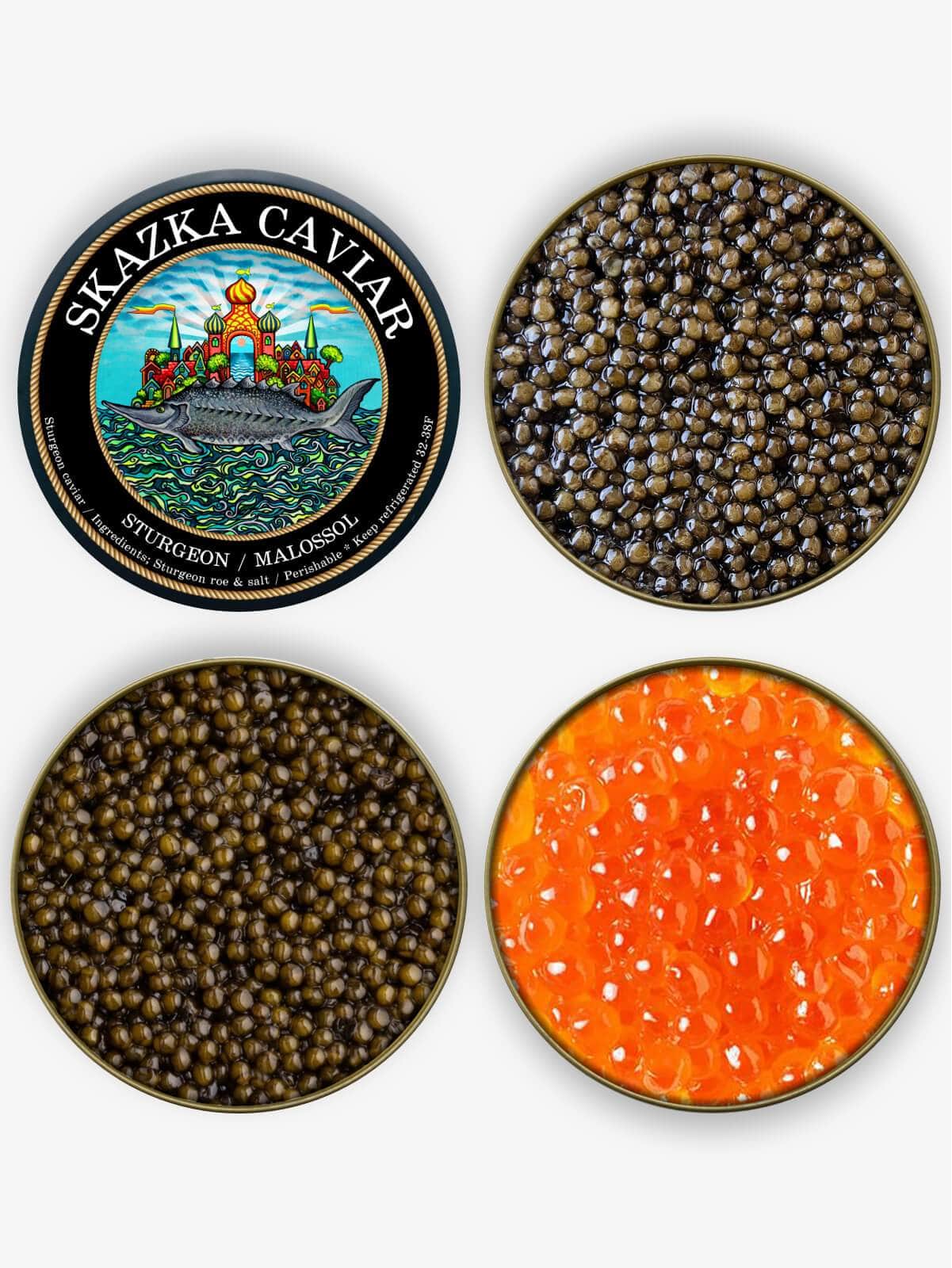 Caviar Sampler (2oz Kaluga + 2oz Siberian + 4oz Salmon) - Caviar Skazka